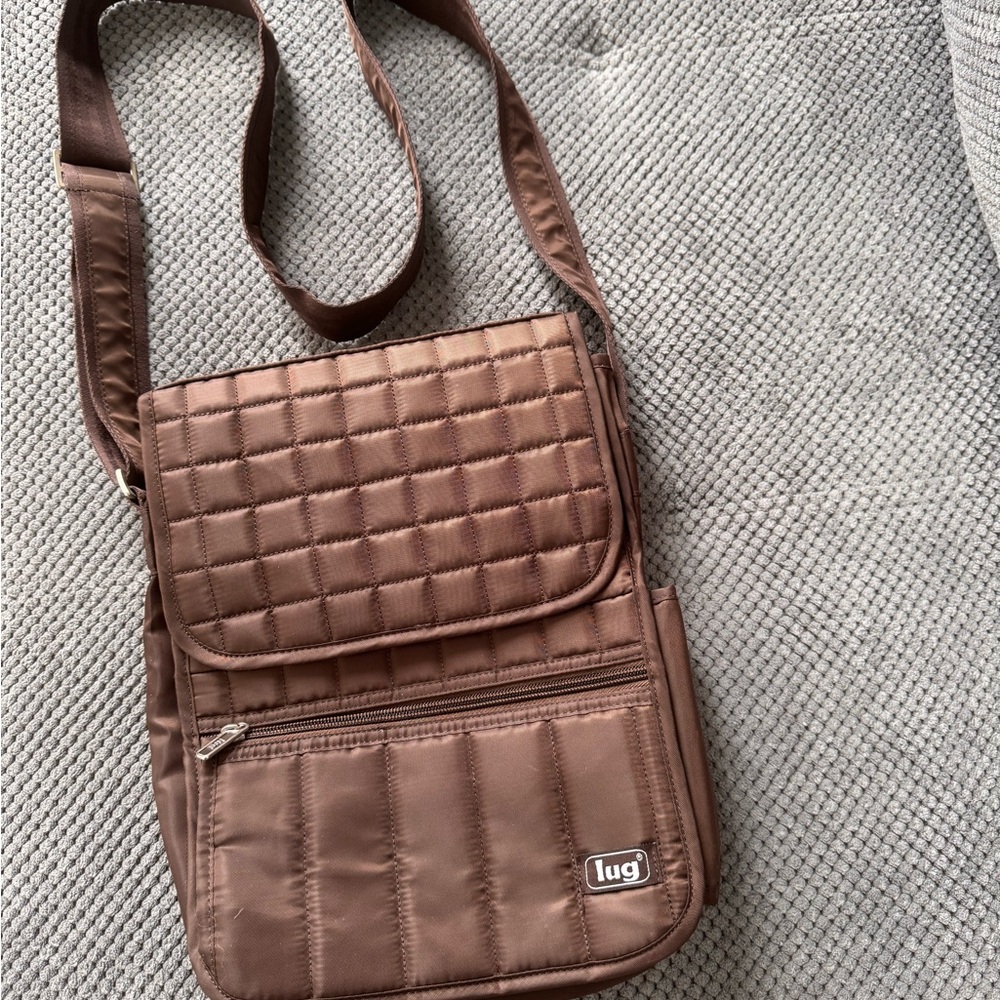Lug Brown Quilted Messenger Bag with Flap Closure